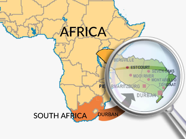 Map of Kwa-Zulu Natal, South Africa