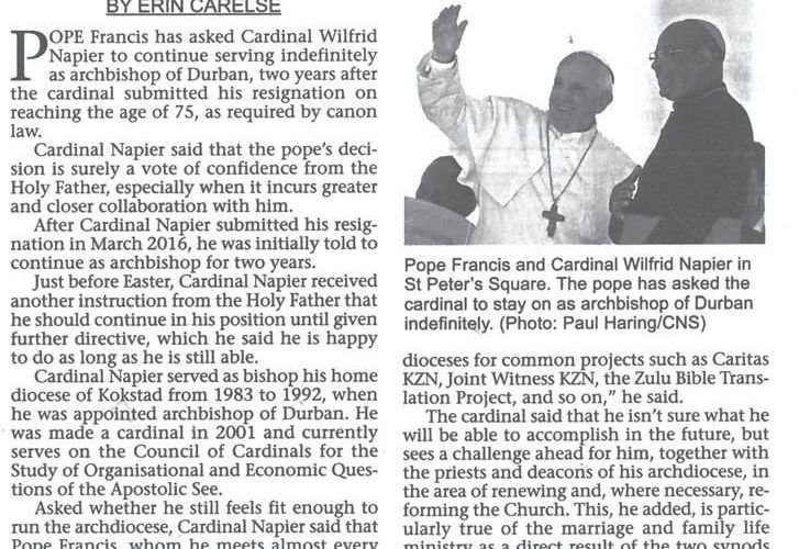 Cardinal Wilfrid Napier retirement